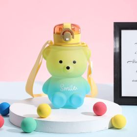 Cute Water Bottle 27oz With Strap Portable Leakproof BPA-free Kawaii Bear Straw Drink Bottles (Color: YELLOW)